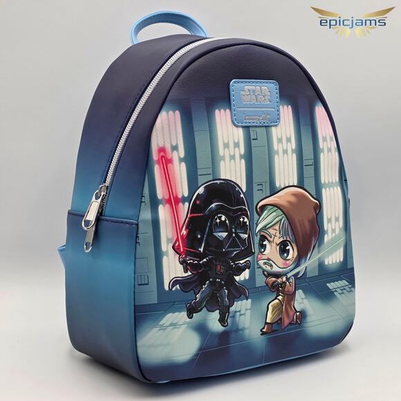 Loungefly Star Wars Obi-Wan Vs. Darth Vader Chibi Characters Mini Backpack New - Picture 3 of 5
